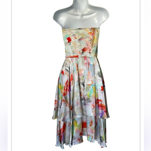 NWT Shan Canada Serena Silk Multicolor Strapless Dress tiered excellent Size 6 - Picture 2 of 10